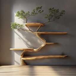 Handcrafted Tree Corner Bookcase Natural Wood Floating Bookshelf Rustic Branch Shelving Unit Organic Wall Mount Shelf - thumbnail 1