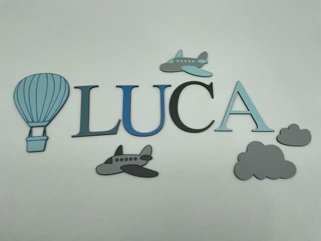 Painted Wooden Toy Box Letters Airplane & Cloud Decor - image 1