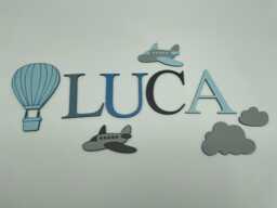 Painted Wooden Toy Box Letters Airplane & Cloud Decor
