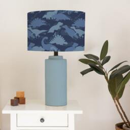 Dinosaur Lampshade, Blue Camo, Nursery Children's Bedroom, Drum Ceiling Lamp Light Shade - thumbnail 2