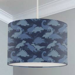 Dinosaur Lampshade, Blue Camo, Nursery Children's Bedroom, Drum Ceiling Lamp Light Shade - thumbnail 1