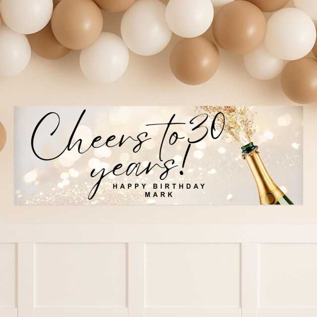 Personalised Birthday Banner - Cheers To Years Champagne Bottle Party Decor Custom Name Decoration, 18Th, 21st, 30Th, 40Th, 50Th - image 1