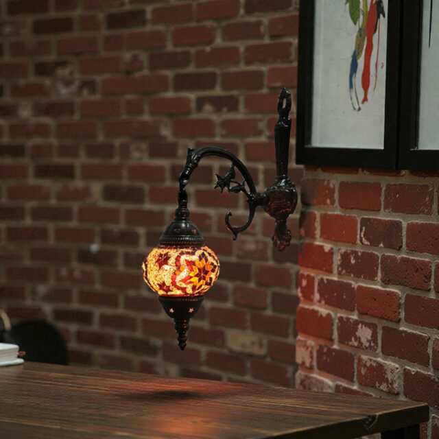 Handmade Turkish Mosaic Wall Sconce, Colorful Glass Lamp - image 1
