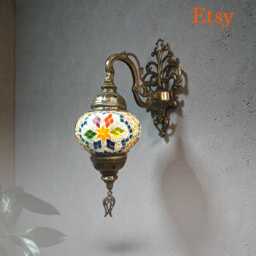 Handmade Turkish Mosaic Wall Sconce, Colorful Glass Lamp - thumbnail 2