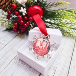 Personalized Photo Christmas Ornament Custom Snowflake Bauble - thumbnail 3
