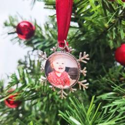 Personalized Photo Christmas Ornament Custom Snowflake Bauble - thumbnail 2