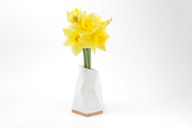 Modern Concrete Vase With Oak Base 15 cm High in Futuristic Design Minimalist Handmade Waterproof White Grey Dark - image 1