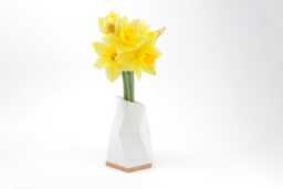 Modern Concrete Vase With Oak Base 15 cm High in Futuristic Design Minimalist Handmade Waterproof White Grey Dark - thumbnail 1