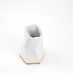 Modern Concrete Vase With Oak Base 15 cm High in Futuristic Design Minimalist Handmade Waterproof White Grey Dark - thumbnail 2