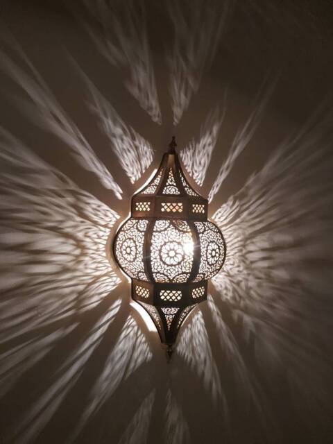 Handmade Moroccan Brass Wall Light Sconce Engraved Geometric Design - image 1