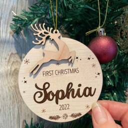 Personalised 1st Christmas Ornament, Engraved Bauble For New Baby, Baby Christmas, Wood - Bau002 - thumbnail 2