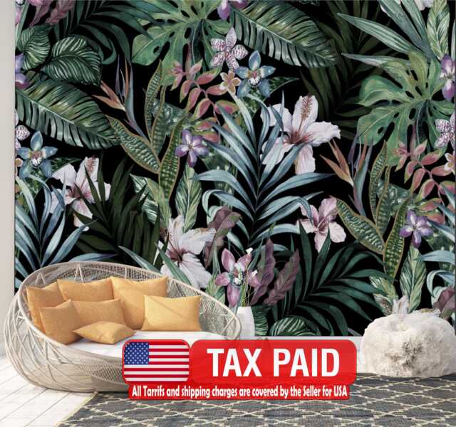 Tropical Floral Leaves Wallpaper Mural Peel & Stick, Washable - image 1