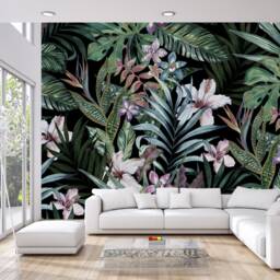 Tropical Floral Leaves Wallpaper Mural Peel & Stick, Washable - thumbnail 2