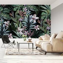 Tropical Floral Leaves Wallpaper Mural Peel & Stick, Washable - thumbnail 3