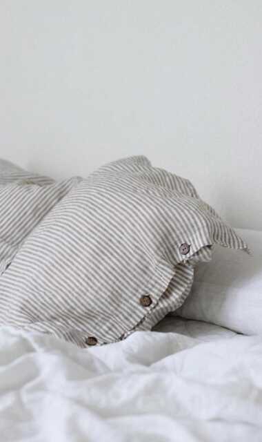 Striped Linen Pillow Cover - Stonewashed Pure Linen, Coconut Buttons Organic Natural Bedding - image 1