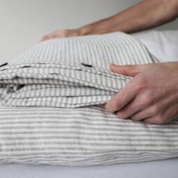Striped Linen Pillow Cover - Stonewashed Pure Linen, Coconut Buttons Organic Natural Bedding - thumbnail 2