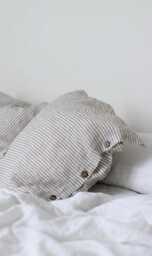 Striped Linen Pillow Cover - Stonewashed Pure Linen, Coconut Buttons Organic Natural Bedding