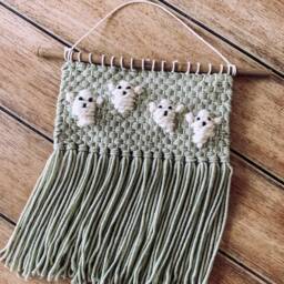 Ghost Halloween Fall Wall Hanging Decor - Handmade Macrame Woven Art Spooky Hippie & Fringe - thumbnail 3