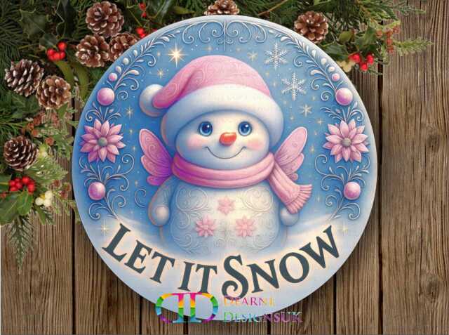 Let It Snow Wreath Sign, Christmas Snowman Pink Snowman, Xmas Let - image 1