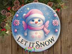 Let It Snow Wreath Sign, Christmas Snowman Pink Snowman, Xmas Let - thumbnail 1