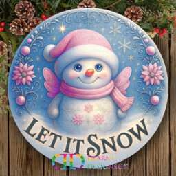 Let It Snow Wreath Sign, Christmas Snowman Pink Snowman, Xmas Let - thumbnail 2