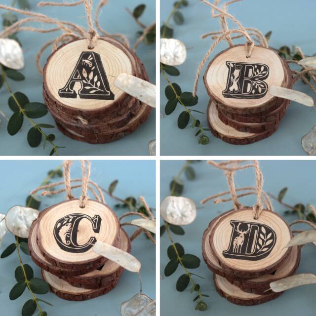One Animal Letter Printed On A Wood Slice, Hand Printed, Original Animal's Alphabet - image 1