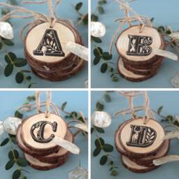 One Animal Letter Printed On A Wood Slice, Hand Printed, Original Animal's Alphabet - thumbnail 1