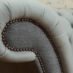3 Seater Grey Leather Chesterfield Sofa, Herringbone Wool, British Handmade - thumbnail 3