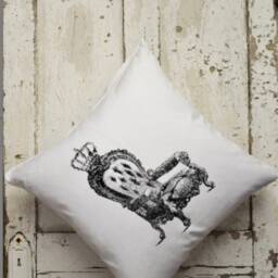 Square Cushion Cover - Natural Or White 100% Cotton With Vintage Chair Print in Black Blue - thumbnail 2