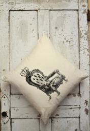 Square Cushion Cover - Natural Or White 100% Cotton With Vintage Chair Print in Black Blue - thumbnail 1
