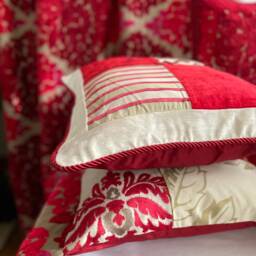 "Red & White Linen Pillow Cover Designer Floral Velvet Cushion - 20""x 20" - thumbnail 3