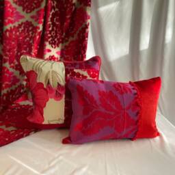 "Red & White Linen Pillow Cover Designer Floral Velvet Cushion - 20""x 20" - thumbnail 4