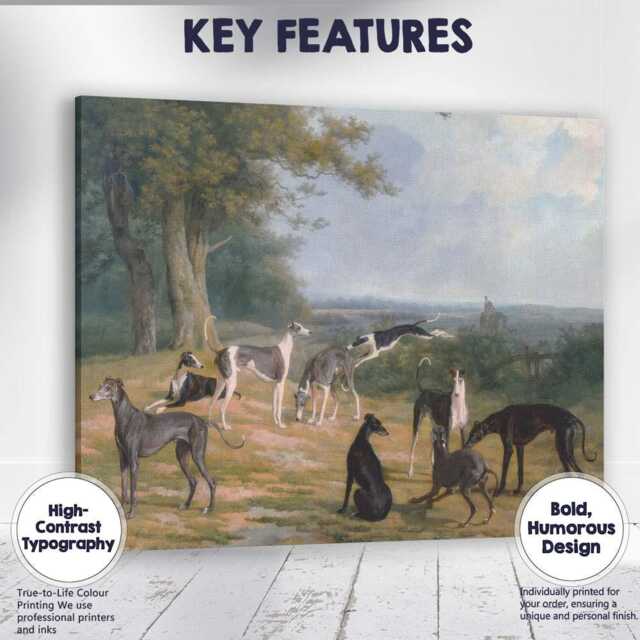 Traditional Greyhound Dogs in Country Estate Landscape Canvas Wall Art Print Decor Picture Ready To Hang - image 1