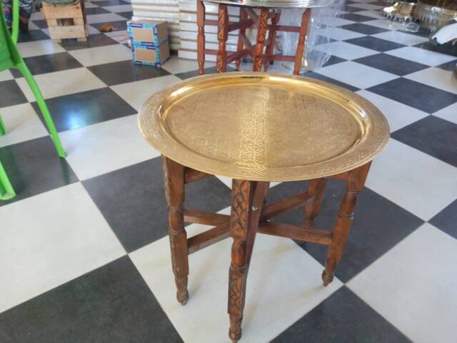 Handcrafted Moroccan Brass Tray Coffee Table Authentic Folding Table With Wooden Stand Living Room Decor