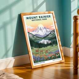 Mount Rainier National Park Poster Vintage Travel Landscape Art - thumbnail 2