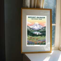 Mount Rainier National Park Poster Vintage Travel Landscape Art - thumbnail 3