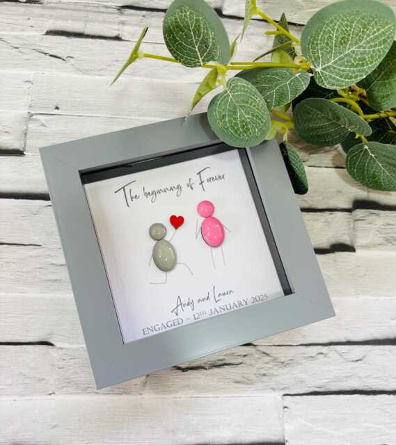 Engagement Pebble Picture, Gifts For New Couples, Custom Art Frame, Bespoke Wedding Anniversary Present, Her, Him - image 1