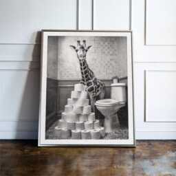 Funny Giraffe Bathroom Print, Safari Animal Toilet Wall Art, Quirky Guest Decor, Poster, Lover Gift - thumbnail 3