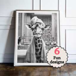 Funny Giraffe Bathroom Print, Safari Animal Toilet Wall Art, Quirky Guest Decor, Poster, Lover Gift - thumbnail 1