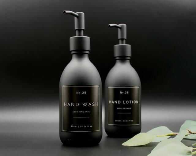 Matte Black Glass Soap Dispenser With Metal Pump Refillable, Eco-Friendly - image 1