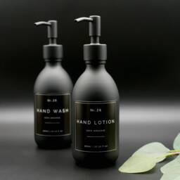Matte Black Glass Soap Dispenser With Metal Pump Refillable, Eco-Friendly - thumbnail 2