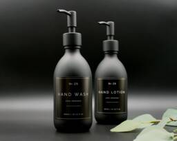 Matte Black Glass Soap Dispenser With Metal Pump Refillable, Eco-Friendly - thumbnail 1