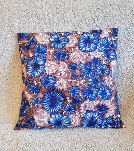 Blue Floral Pillow Cover Custom Lace Accent, Handmade - image 1