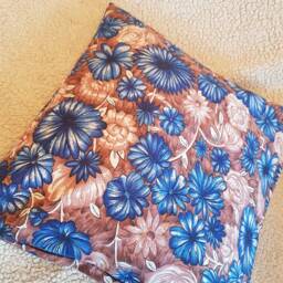 Blue Floral Pillow Cover Custom Lace Accent, Handmade - thumbnail 4