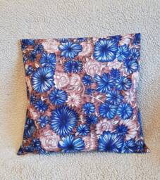 Blue Floral Pillow Cover Custom Lace Accent, Handmade - thumbnail 1