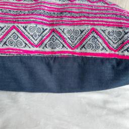 Hmong Pillow Cover. Hand Block Print Fabric. Patch Work. Vintage Textile. Cushion Cover - thumbnail 3