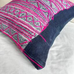 Hmong Pillow Cover. Hand Block Print Fabric. Patch Work. Vintage Textile. Cushion Cover - thumbnail 2