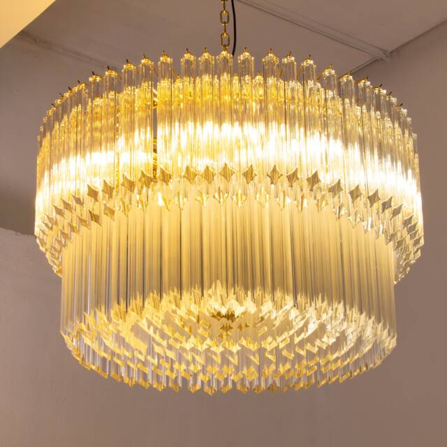 Large ??90 cm Made in Italy Pendant Chandelier With Vintage Murano Glass Squares, Design Chandelier - image 1