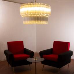 Large ??90 cm Made in Italy Pendant Chandelier With Vintage Murano Glass Squares, Design Chandelier - thumbnail 3