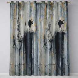 Minimalist Black Crow On Weathered Concrete Wall Unique Artwork For Bedroom Decor Readymade Eyelet Ring Top Thermal 100% Blackout Curtains - thumbnail 3